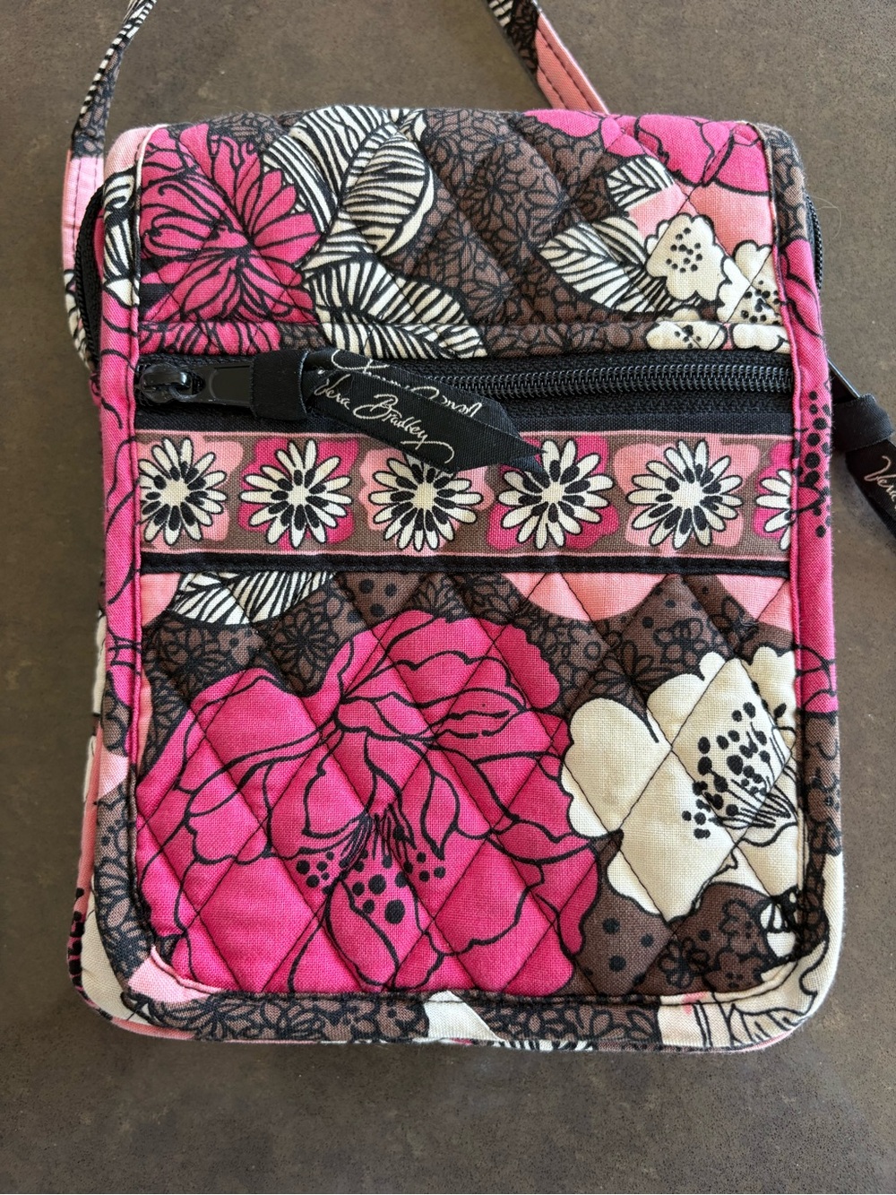 Vera Bradley Mocha Rouge Mini Hipster Crossbody Fold Over Purse Bag Pink Brown